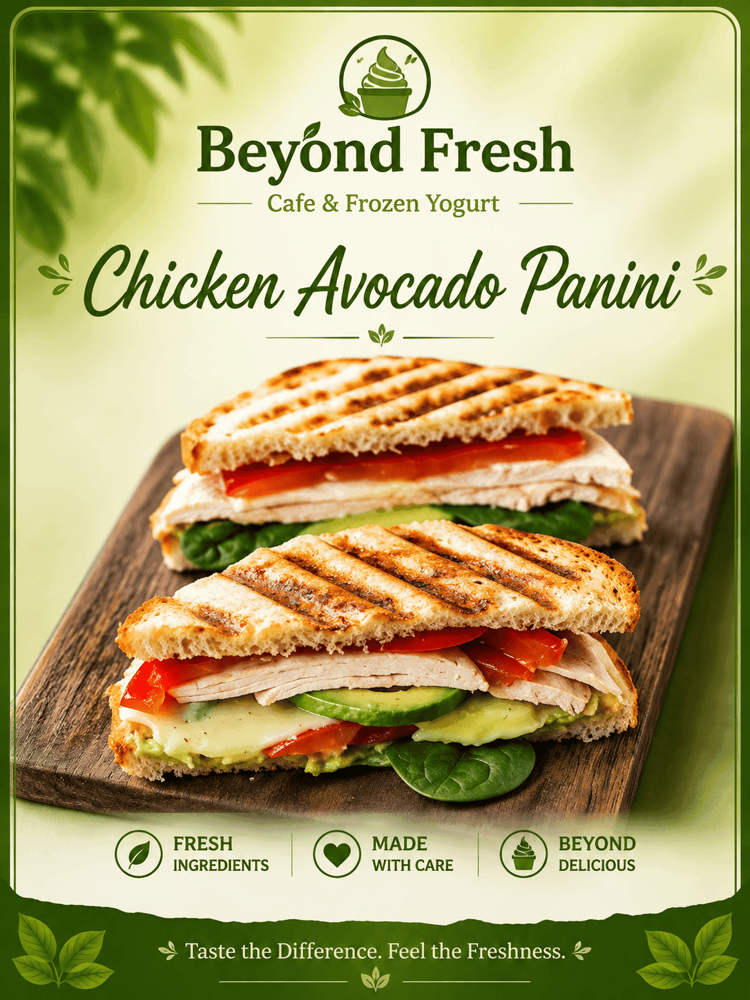 Avocado chicken panini